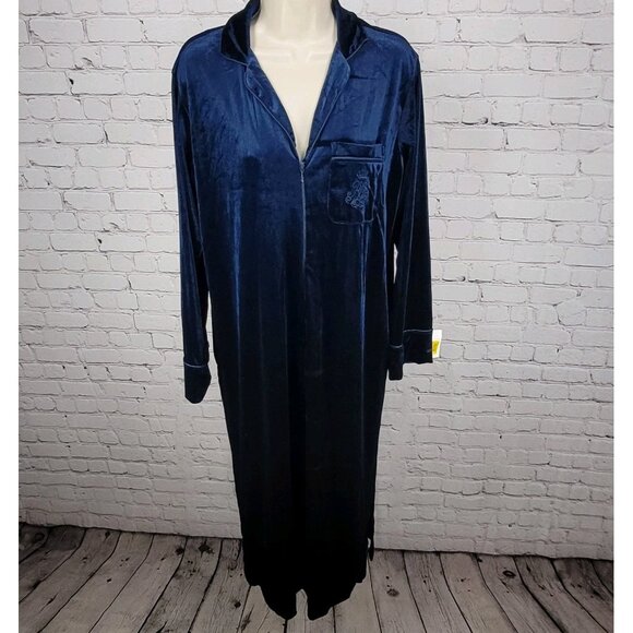 NWT Lauren Ralph Lauren Blue Velvety Velour Zip Long Sleeve Robe Size Small S - Picture 1 of 15